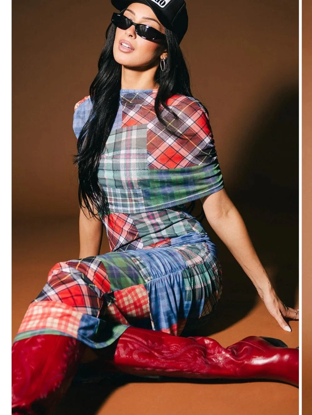 Dressed in Lala Girl From Mars Mesh Dress + Shawl in Mixed Plaids - Picture 2 of 15